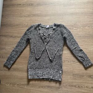 Grey & black knitted sweater with lace-up detail
